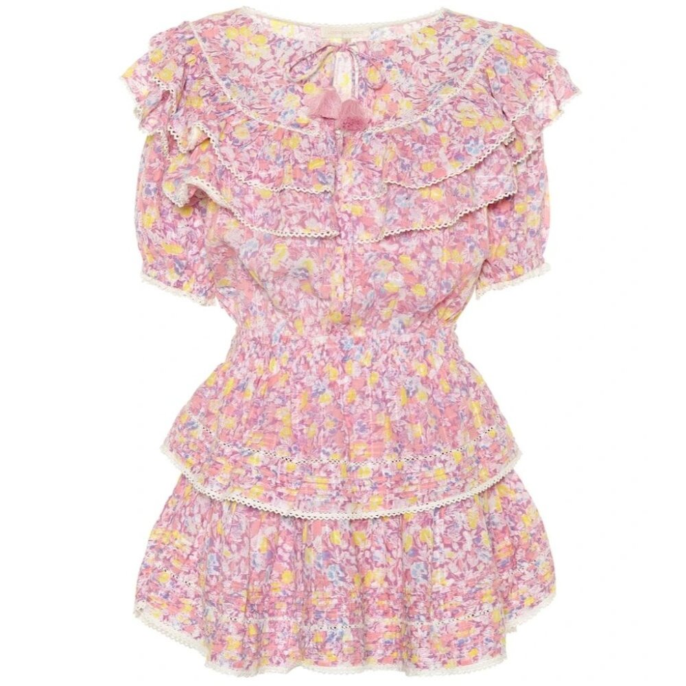 NWT LoveShackFancy Liv Mini in Jetset Pink Floral Ruffle Cotton Dress S